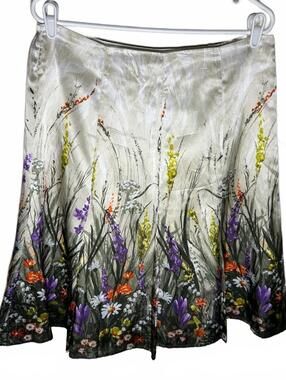 Chicos silk blend fairy forest cottage  A-Line Skirt wildflower print L/12